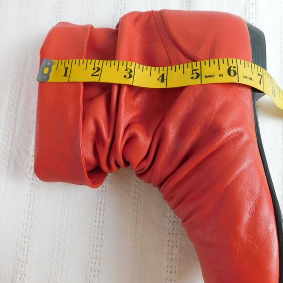 Vintage 80s Red Genuine Leather Slouch Boots Women’s 7.5 Flats, Cuffable NEW - Picture 11 of 13